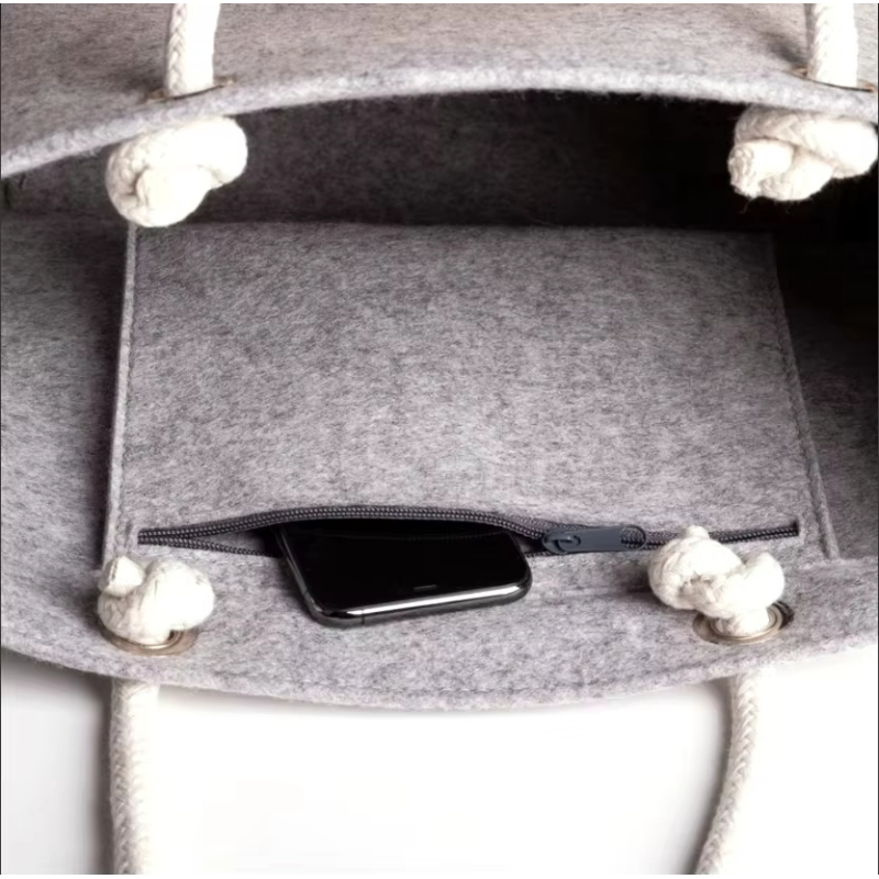 Custom Logo Grey Felt Tote Bag - Eco-Friendly Ladies Handbag