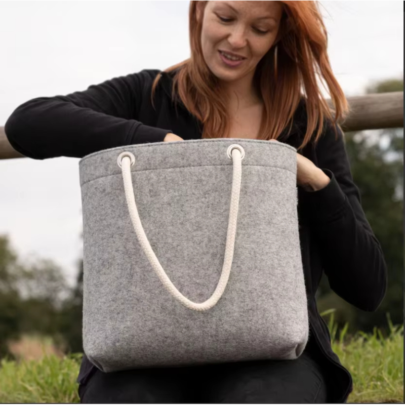 Custom Logo Grey Felt Tote Bag - Eco-Friendly Ladies Handbag