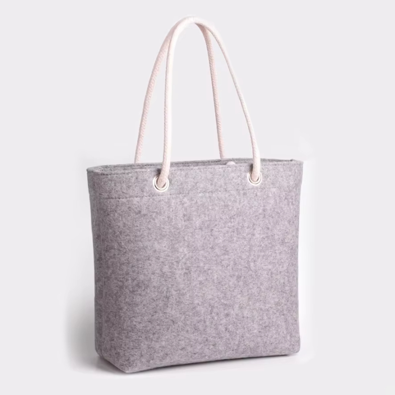 Custom Logo Grey Felt Tote Bag - Eco-Friendly Ladies Handbag