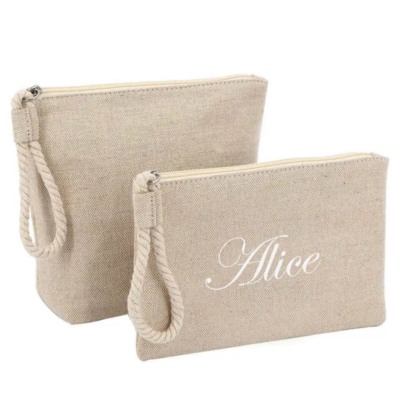 المهنية شعار مخصص الخيش الزينة الحقيبة يشكلون زيبر حقيبة حقيبة مستحضرات التجميل الجوت العضوية