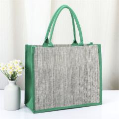 Fashion Custom Logo Printing Women's Linen Handbag Reusable Travel Handle Gift Shopping Product Tote Jute Bag
