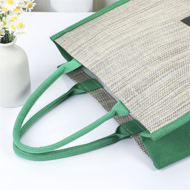 Sac à main en lin pour femme, avec logo personnalisé, réutilisable, avec poignée, idéal pour les voyages, les achats, les cadeaux