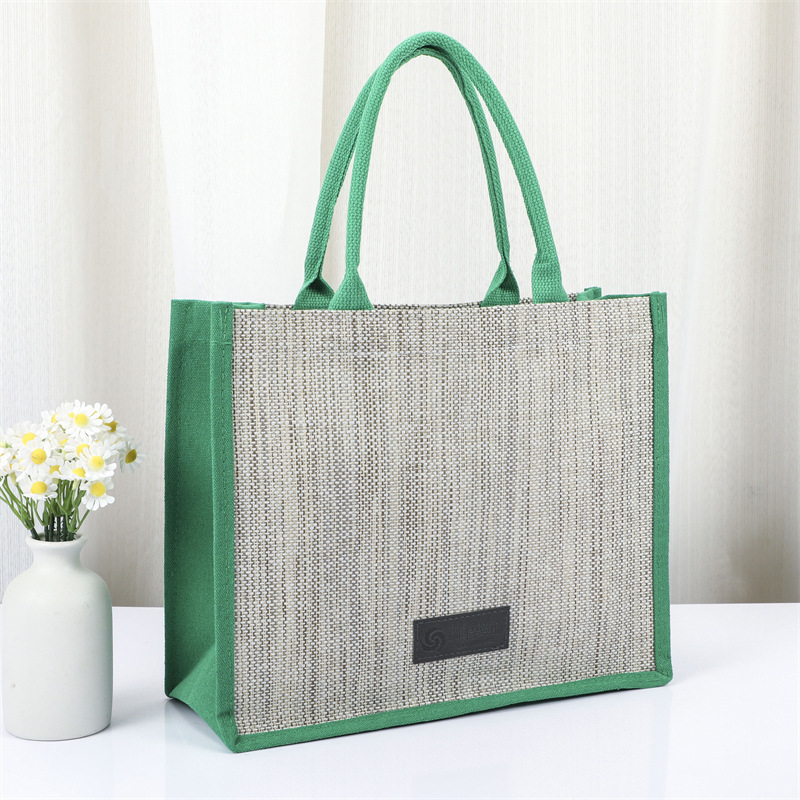 Sac à main en lin pour femme, avec logo personnalisé, réutilisable, avec poignée, idéal pour les voyages, les achats, les cadeaux