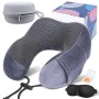High Density 3in 1Memory Foam Lightweight Neck Pillows for Sleeping on Airplane Gray with EVA Storage Box