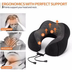 High Density 3in 1Memory Foam Lightweight Neck Pillows for Sleeping on Airplane Gray with EVA Storage Box