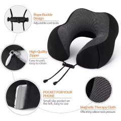 High Density 3in 1Memory Foam Lightweight Neck Pillows for Sleeping on Airplane Gray with EVA Storage Box