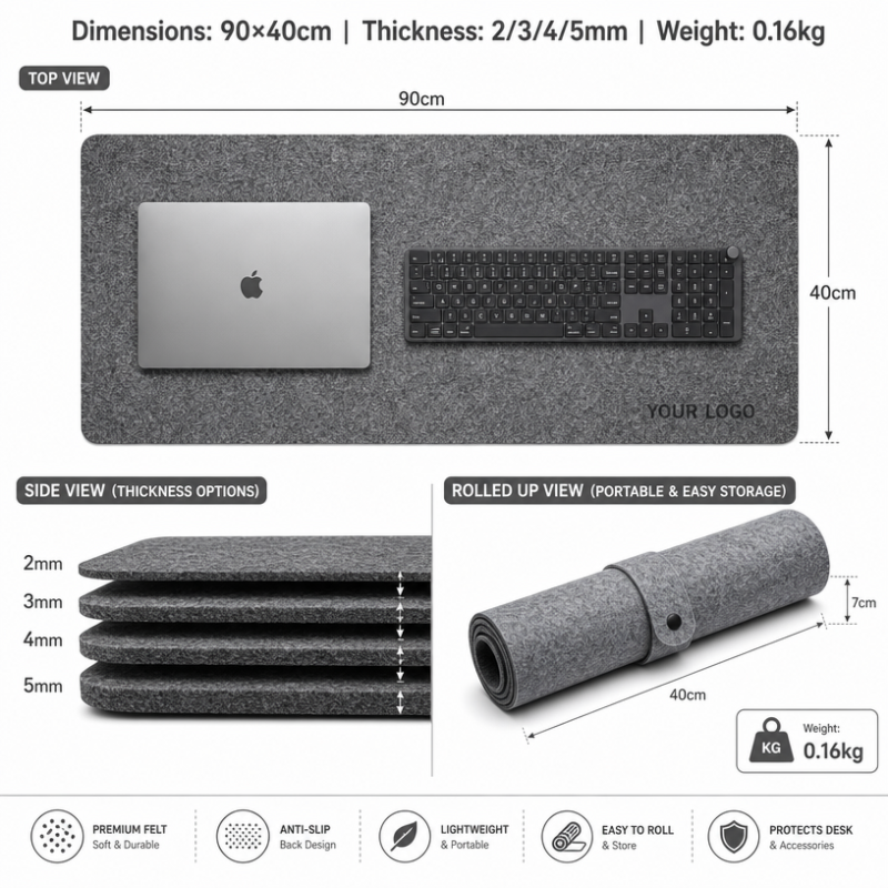 Wholesale Custom Size Colors Soft Durable Wool Felt Office Computer Anti Slip Desk Mat Table Keyboard Large Mouse Pad