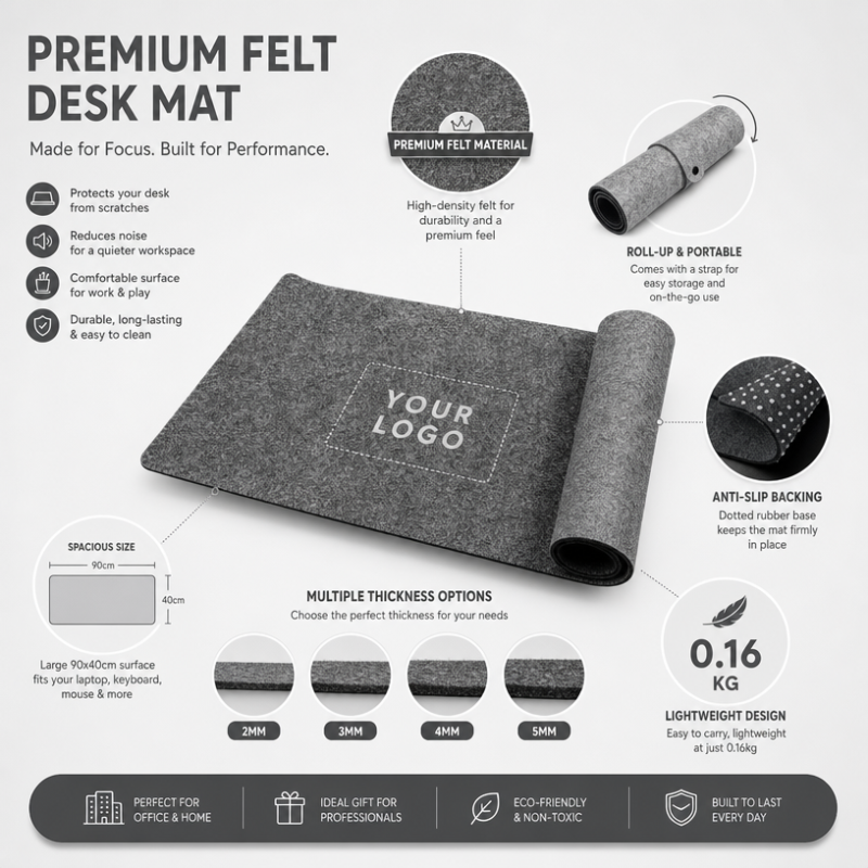 Wholesale Custom Size Colors Soft Durable Wool Felt Office Computer Anti Slip Desk Mat Table Keyboard Large Mouse Pad