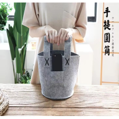 Custom Logo Lunch Tote - Insulated Felt Food Carrier with Wood Handle