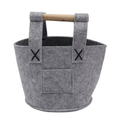 Custom Logo Lunch Tote - Insulated Felt Food Carrier with Wood Handle Custom Logo Lunch Tote - Insulated Felt Food Carrier with Wood Handle