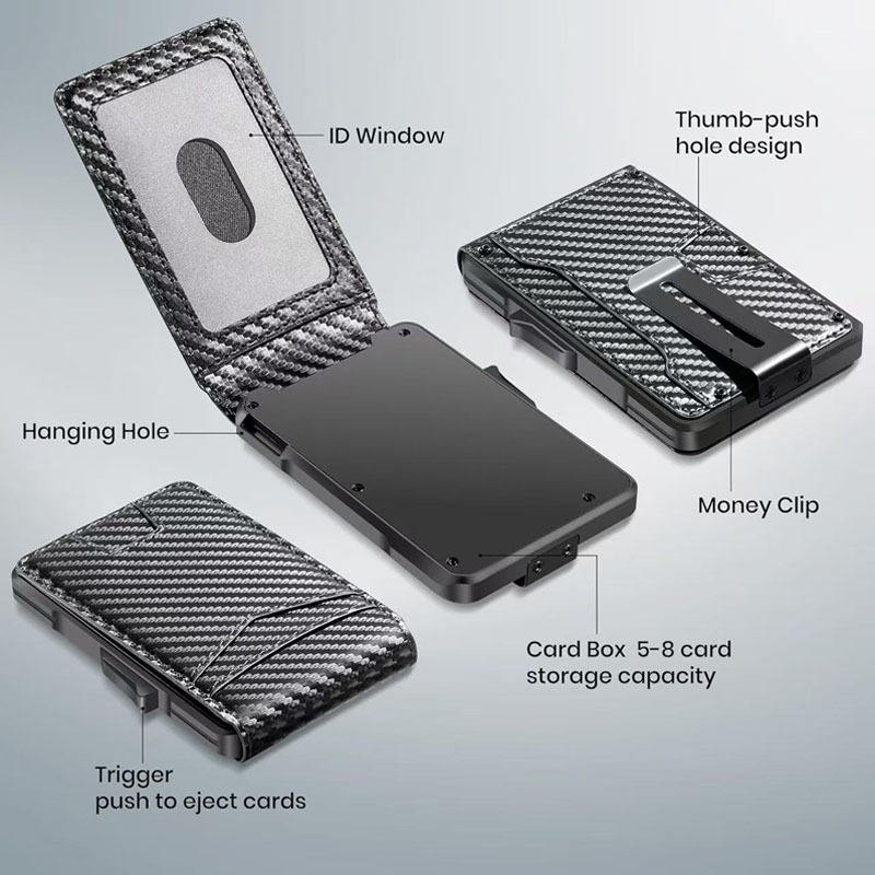 Minimalist Metal Wallet with Money Clip RFID Blocking Smart Pop up Wallet, Metal Aluminum Credit Card Wallet