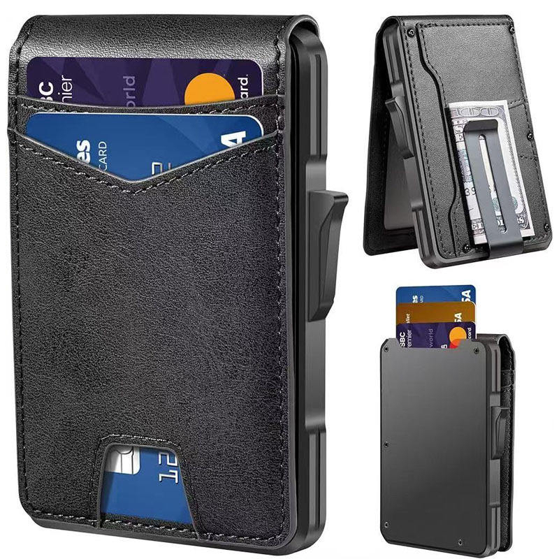 Minimalist Metal Wallet with Money Clip RFID Blocking Smart Pop up Wallet, Metal Aluminum Credit Card Wallet