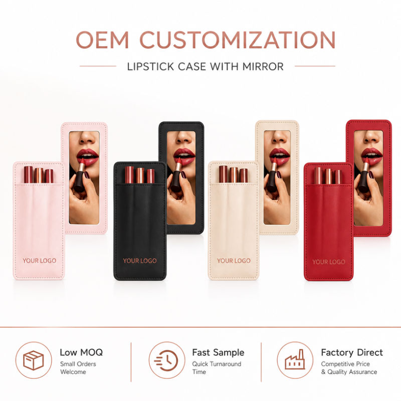 Custom Logo Open Mini Jewelry Storage Bag Mirror Eco Friendly PU Leather Waterproof Portable Cosmetic Pouch for Bridesmaid Gifts