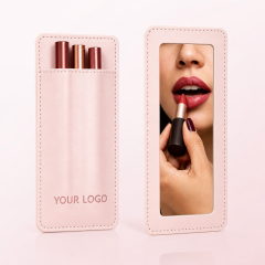Custom Logo Open Mini Jewelry Storage Bag Mirror Eco Friendly PU Leather Waterproof Portable Cosmetic Pouch for Bridesmaid Gifts