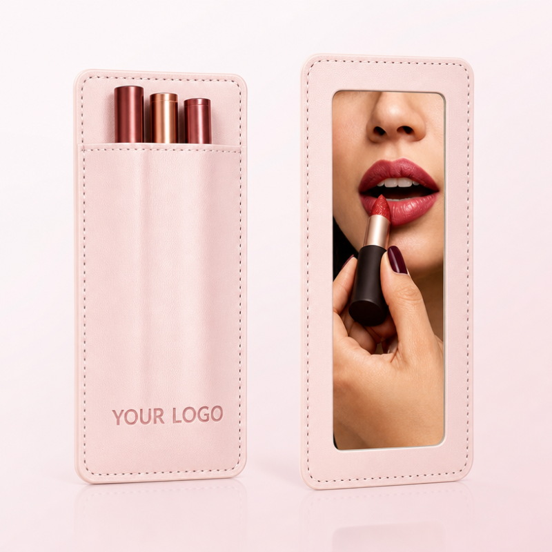 Custom Logo Open Mini Jewelry Storage Bag Mirror Eco Friendly PU Leather Waterproof Portable Cosmetic Pouch for Bridesmaid Gifts