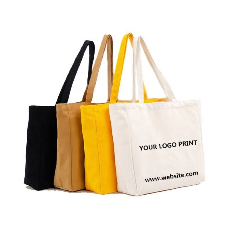 Reusable Cotton Canvas Shopping Handbag with Large Capacity Foldable Tote for Hand or Shoulder