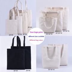 Custom logo large heavy duty plain cotton canvas reusable shopping canvas tote bag
