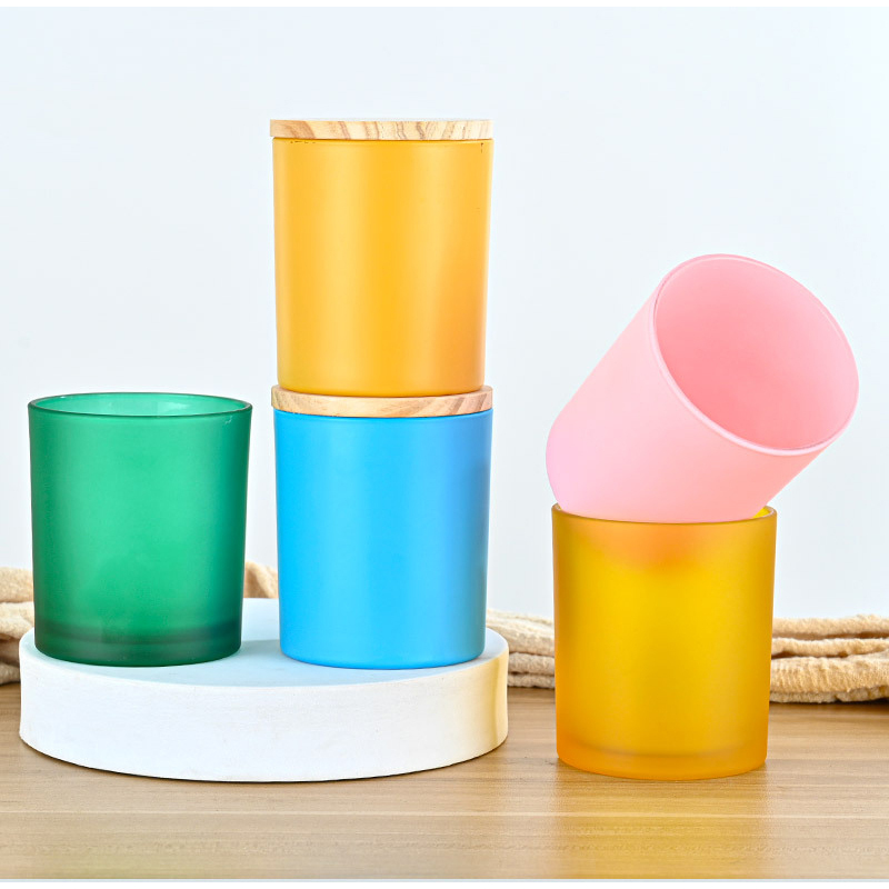 Customized Logo Multicolor Frosted Glass Scented Candles Cups jar With Lid