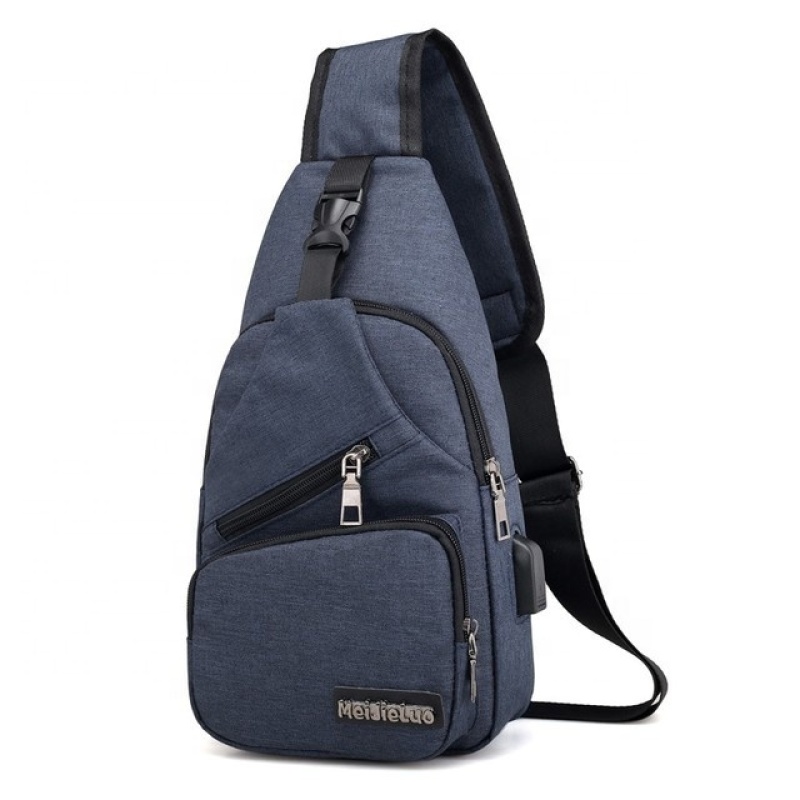 Custom Logo Designer Waterproof Small Travel Sports Usb CrossBody Chest Sling Bag For Men