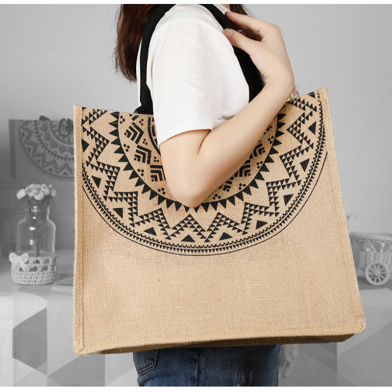 Wholesale Custom Printed Burlap Eco Reusable Shopping Jute Tote Bag