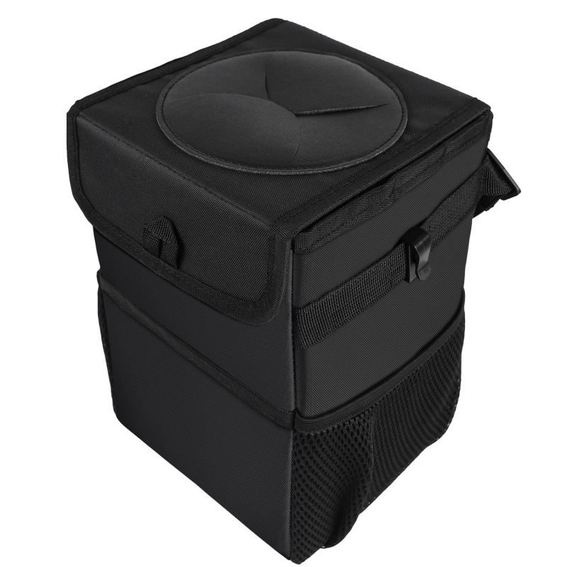 Car Back Seat Organizer Trash Bin Foldable Leakproof Vehicle Headrest Hanging Trash Can With Storage Pockets