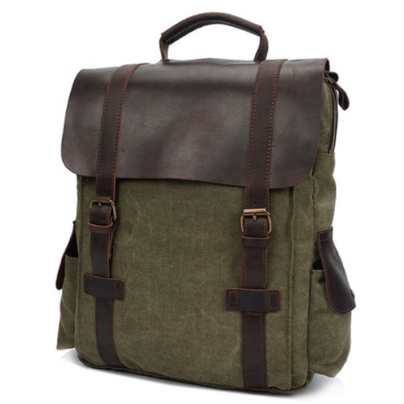 Wholesale Custom Luxury Leather Vintage Canvas Rucksack School Bag Travel Laptop Backpack for College Men Girl