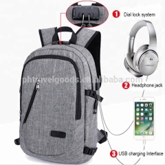 Anti Theft backpack with usb charge and headphone interface Waterproof laptop backpack school bag