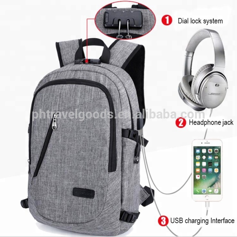 Anti Theft backpack with usb charge and headphone interface Waterproof laptop backpack school bag