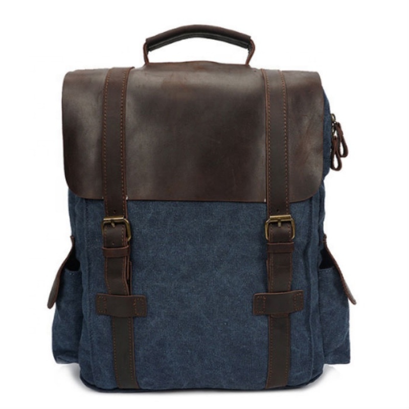 Wholesale Custom Luxury Leather Vintage Canvas Rucksack School Bag Travel Laptop Backpack for College Men Girl