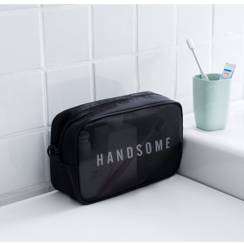 Wholesale Custom Logo Small Clear Portable Mesh Makeup Nylon Cosmetic Bag