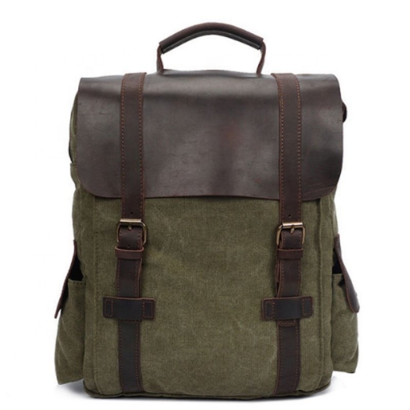 Wholesale Custom Luxury Leather Vintage Canvas Rucksack School Bag Travel Laptop Backpack for College Men Girl