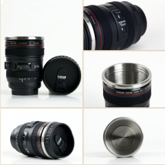 Hot Sale Custom Travel Eco Friendly Stainless Steel Self Stirring Camera Lens Coffee Mug