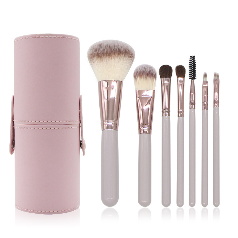 custom private label logo pink handle professional 7 makeup brushes set with holder bucket