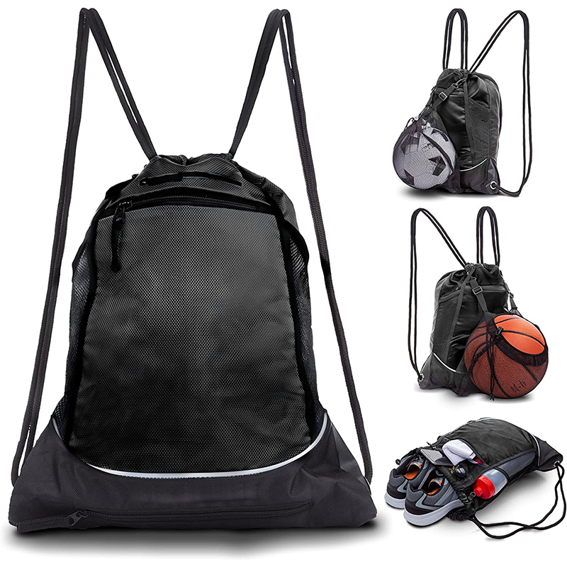 Multipurpose Reusable Sport Gym String Bag Soccer Mesh Drawstring Backpack With Zipper