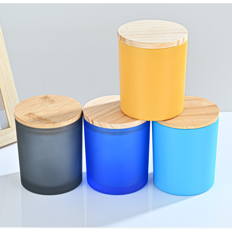 Customized Logo Multicolor Frosted Glass Scented Candles Cups jar With Lid