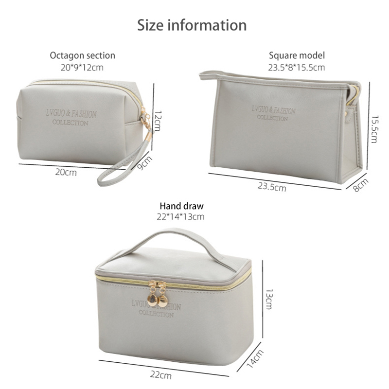 New Design Portable Saffiano Waterproof Travel Pu Leather Pouch MakeUp Cosmetic Bag