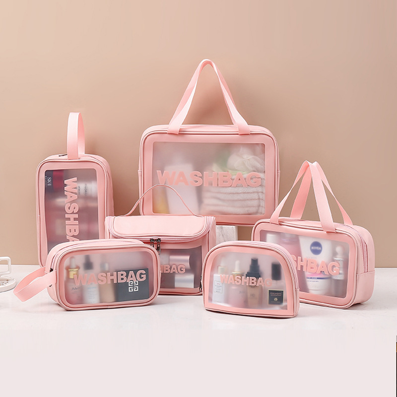 Hot Customizable Waterproof Travel Pink Makeup Clear Pvc Cosmetic Bag With Handle