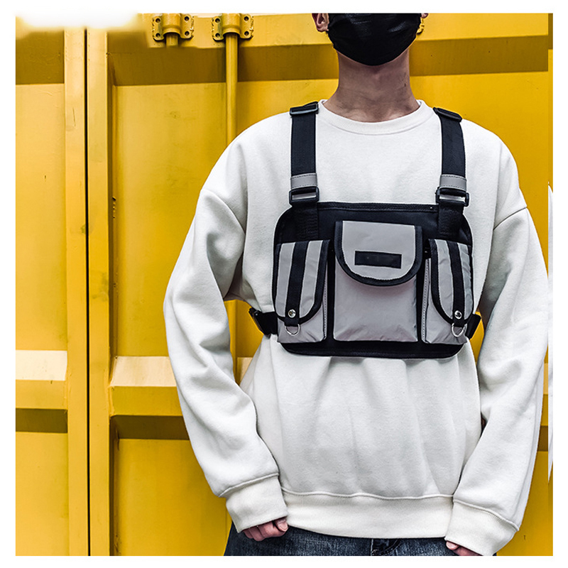 패션 스포츠 슬링 가슴 가방 반사 전술 장비 조끼 가방 남성 여성