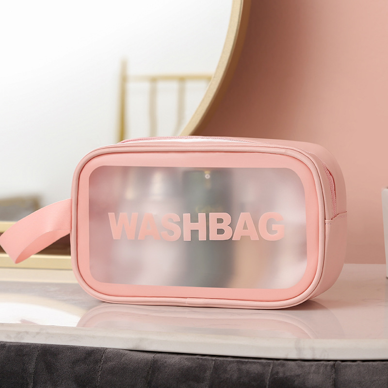 Hot Customizable Waterproof Travel Pink Makeup Clear Pvc Cosmetic Bag With Handle