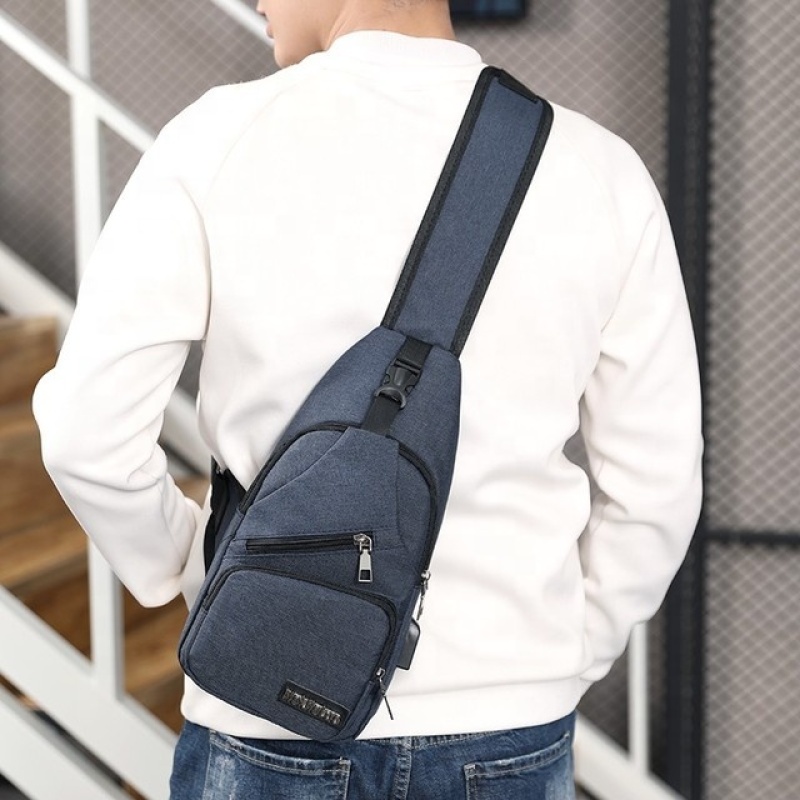 Custom Logo Designer Waterproof Small Travel Sports Usb CrossBody Chest Sling Bag For Men