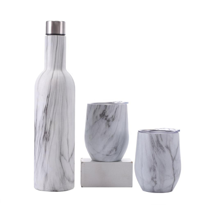 Hot Sell 800ml Wine Bottle And 12oz Wine Cups Stainless Steel Sublimation Wine Bottle Tumbler Set