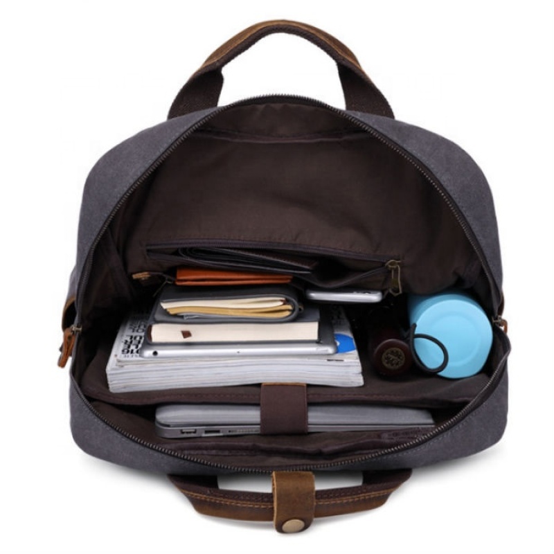 New style retro style leather canvas bag school wind canvas laptop backpack High Quality Multi-Pocket bag Low MOQ rucksack
