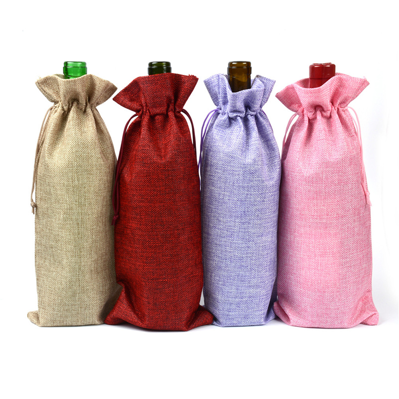 Wholesale Christmas Burlap Wine Jute Bag Wine Bottle with Drawstring