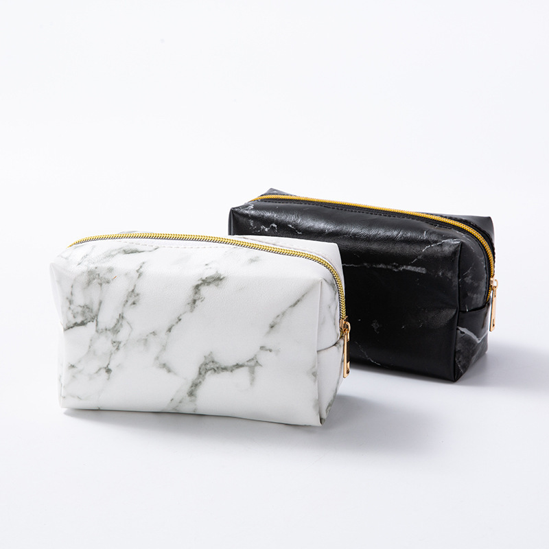 New Design Luxury Large Capacity Marble Pattern Makeup Bag Pu Leather Cosmetic Bag For Women