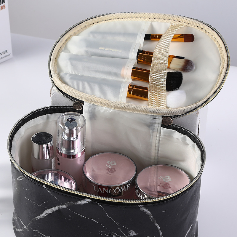 Custom Logo Marble Pattern Zipper Portable Waterproof Toiletry Organizer Travel Makeup Cosmetic Bag