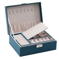 New Simple Double Layer Luxury Leather Ear Stud Box Jewelry Organizer Box With Lock