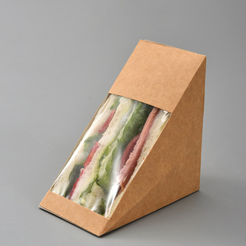 Wholesale clear Sandwich Packing Kraft Paper Lunch Box Custom Food Disposable Breakfast Bread Packaging Sandwich Box