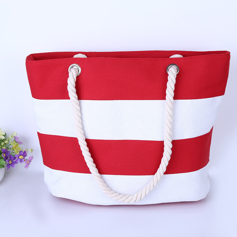 2022 Wholesale Promotion Hot Selling Women Striped Canvas Tote Beach Bag