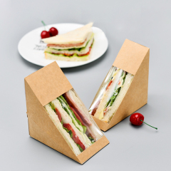 Wholesale clear Sandwich Packing Kraft Paper Lunch Box Custom Food Disposable Breakfast Bread Packaging Sandwich Box