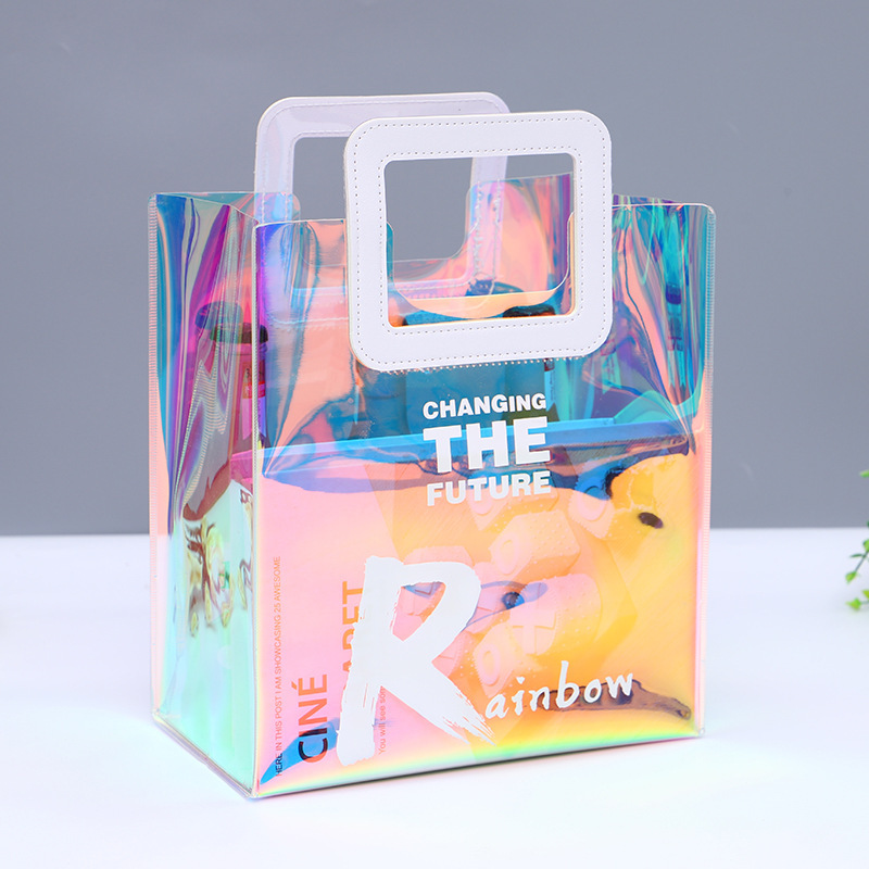 Hot Sell Female Fashion Cheap Pvc Clear Laser Holographic Tote Shopping Bag